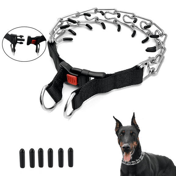 Real Fancy Buckle Prong Collar for Training dogs Choke Chain Adjustable Pinch Collar with Quick Release Buckle for Small Medium Large Extra Large Dogs No Pull Dog Collar (Silver -L)