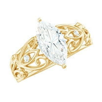 Rosec Jewels Lab Grown Diamond Marquise Engagement Ring 1 Ct - 5X10 mm - Filigree Ring - EF-VS Grade, 10K Yellow Gold, US 6.50
