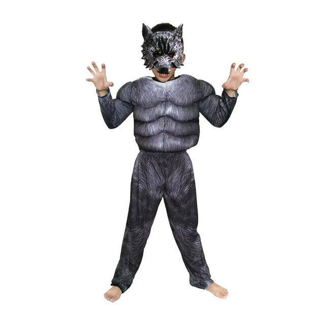 Maojin Decoración de Halloween Halloween Niño Músculo Lobo Músculo Top + Pantalón + Máscara de Lobo