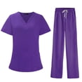 thumbnail image 5 of MLQIDK Women Scrubs Sets Plus Size Nurse Uniforms Petite V Neck Scrub Pants and Tops Medical Uniforms Scrubs with Pockets Purple L, 5 of 7