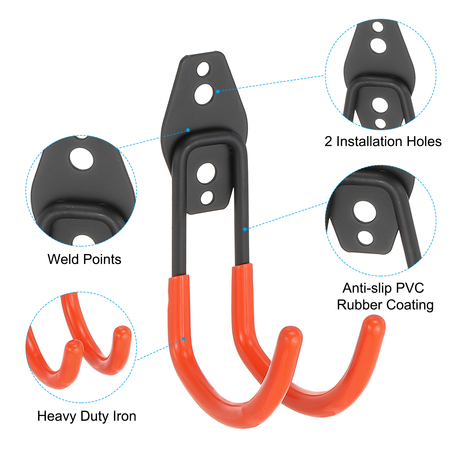 Unique Bargains Heavy Duty Garage Hooks Wall Mount Hanger 1.57"x4.09"x5.71" Red