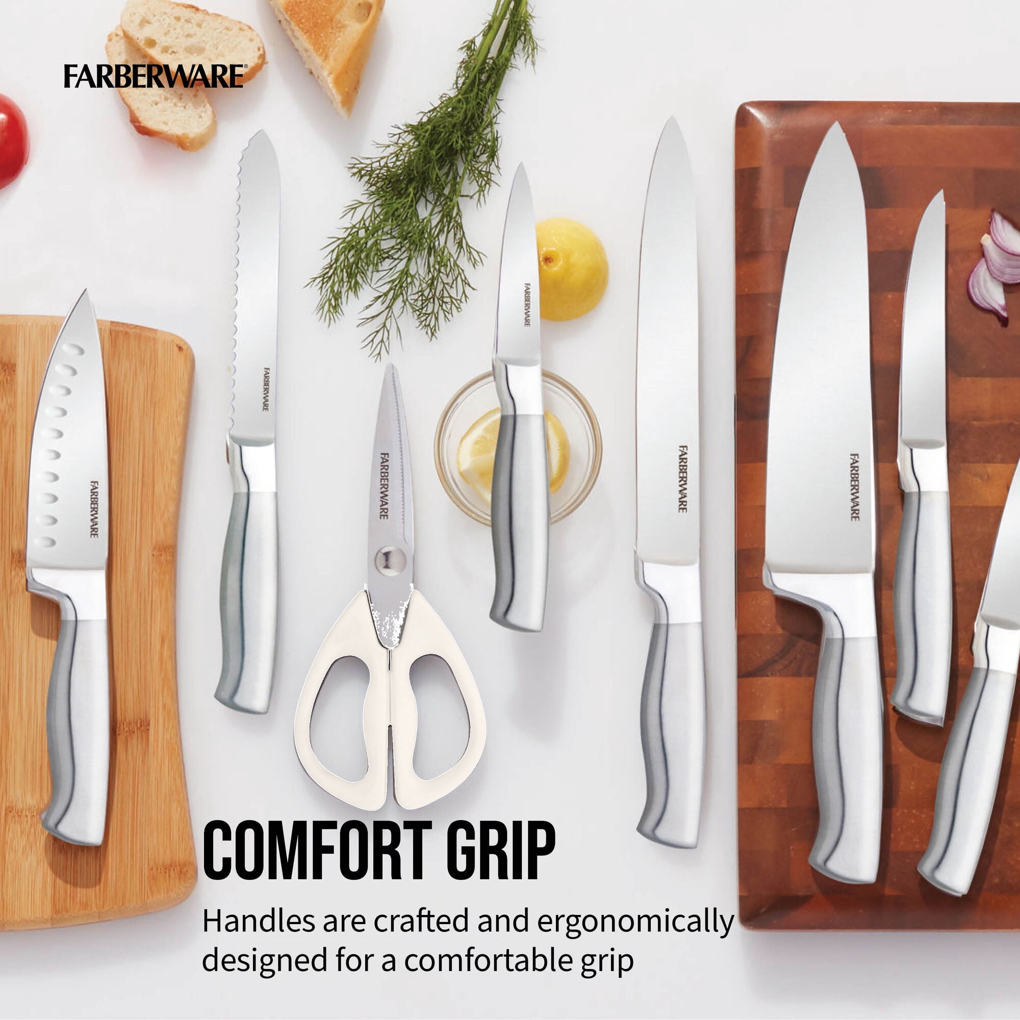 Farberware Edgekeeper 13-Piece Stainless Steel Knife Block Set with Built-In Knife Sharpener