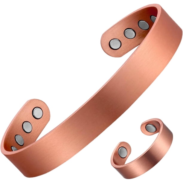 Juego original de ANILLO magnético de cobre puro y pulsera de GOLF - Estilo minimalista delgado - Ajustable - Para hombres y mujeres