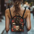thumbnail image 4 of HELLHERO Raven Skull Rose Print Waterproof Handbag Practical Mini Backpack for Travel Work, Polyester Lightweight Small Backpack, 4 of 8
