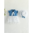 thumbnail image 2 of Coduop Toddler Baby Girls Dress Summer Strawberry Floral Fly Sleeve Denim A-line Dress,with Sun Hat, 2 of 6