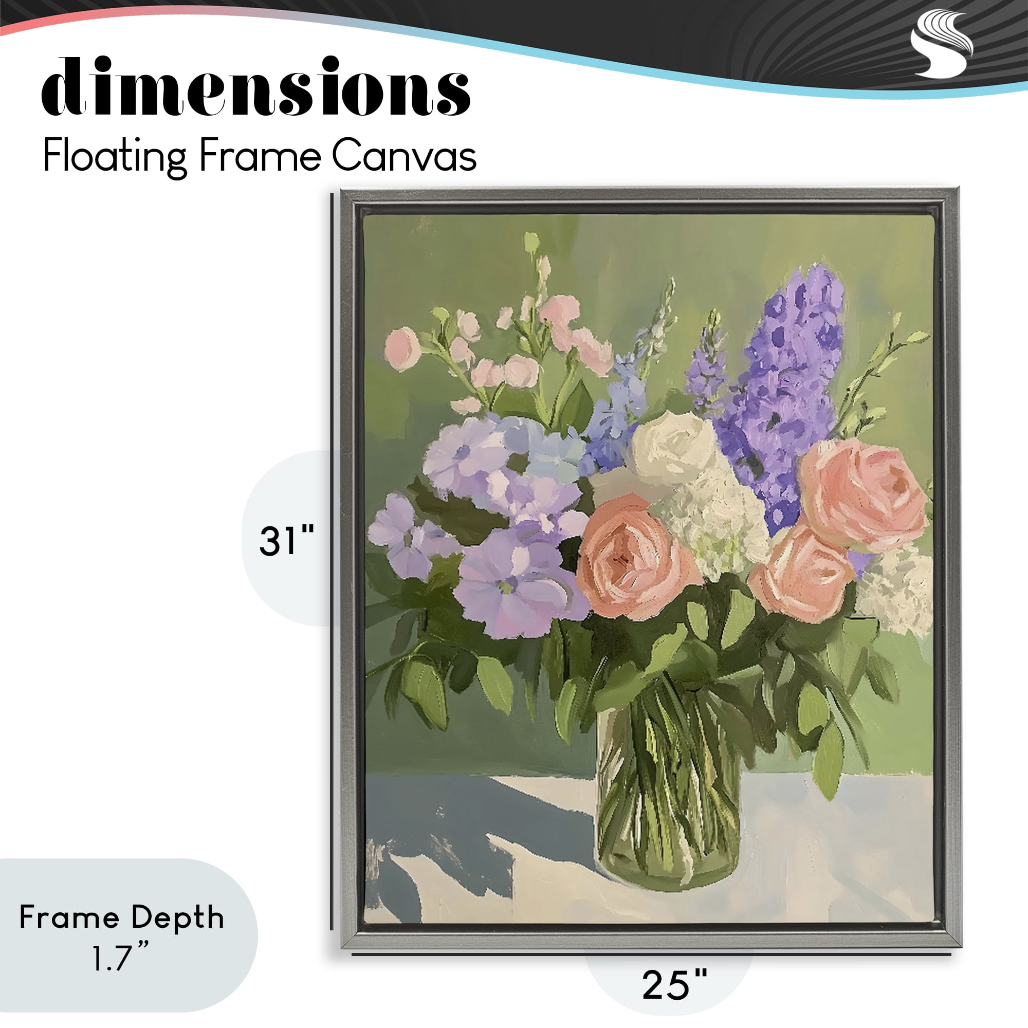 Stupell Industries Mixed Roses & Lilacs Bouquet Gray Framed Floater Canvas Wall Art, design by The Prints Vibe