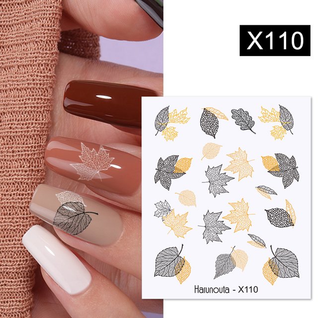 Calcomanías de agua para uñas con estampado de leopardo de línea abstracta de Harunouta, decoración deslizante de mármol con hojas de flores para el diseño de uñas de otoño Deng Xun unisex