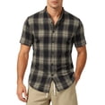 thumbnail image 4 of hoksml Men's Stand Collar Plaid Short Sleeve Button Shirt, Regular Fit Shirts for Daily Outdoor and Summer Casual Wear, 4 of 9
