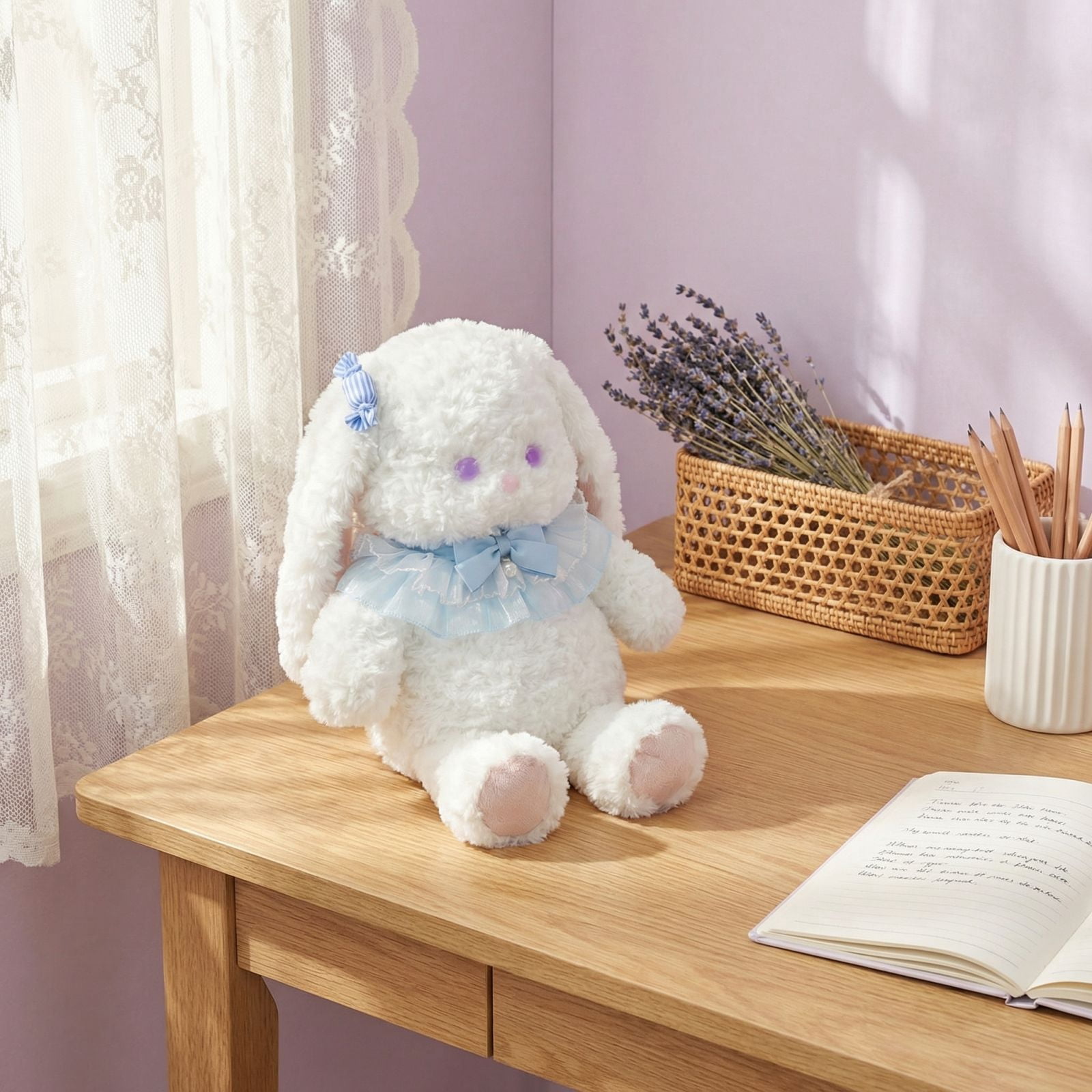 Jollyzo Adorable Bunny Plush Toys with Lace Collar – Soft Rabbit Stuffed Animals with Floppy Ears, Ideal for Easter Gifts, Nursery Decor, and Kids' Snuggles