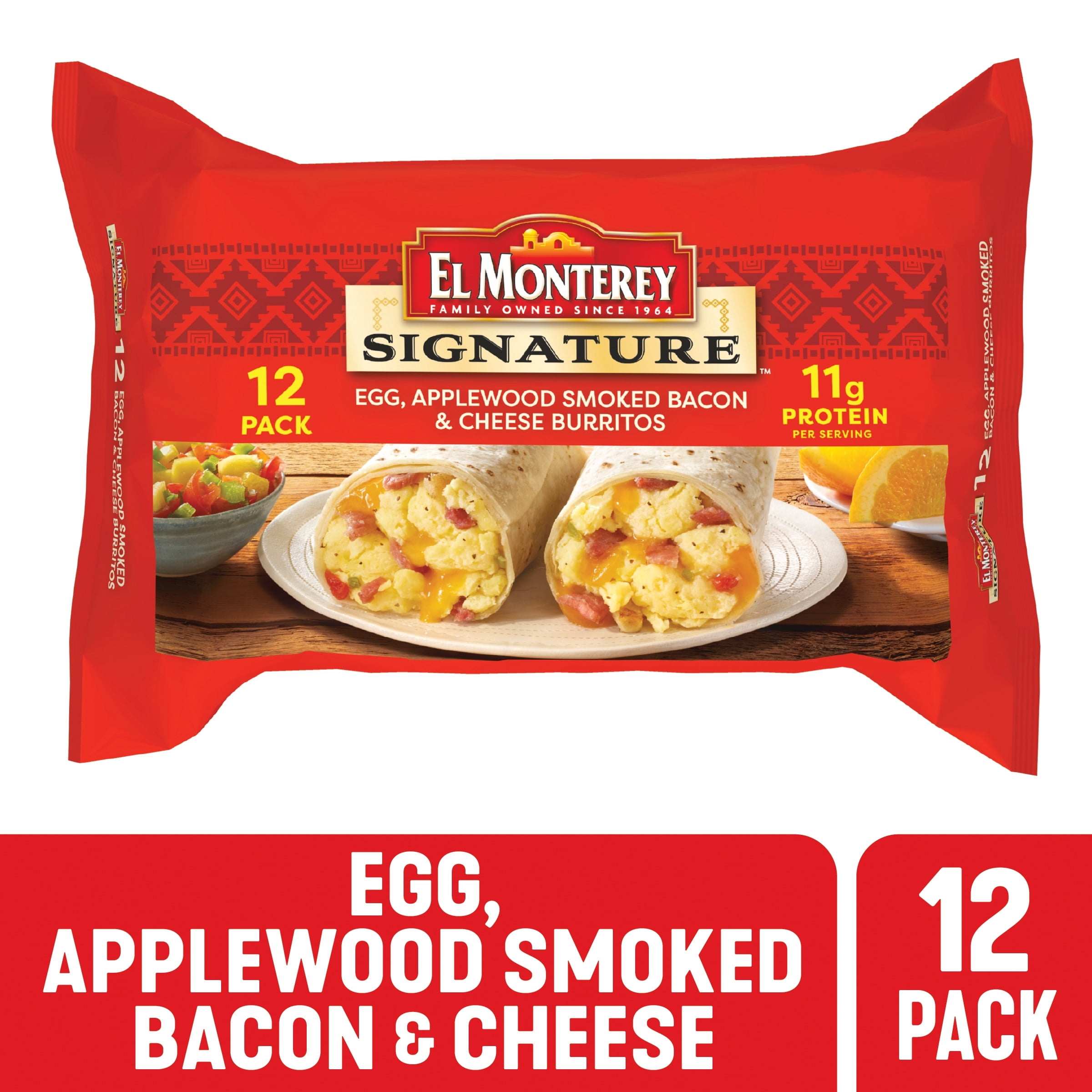 El Monterey Signature Egg, Applewood Smoked Bacon & Cheese Burritos, 54 oz, 12 Count (Frozen)