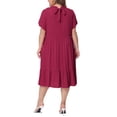 thumbnail image 3 of GRACE & GRANDEUR Women's Plus Size Rayon Midi Dress Solid Color Petal Sleeve Ruffled HemA-Line Swing Dress with Tie Back 4X Burgundy, 3 of 6
