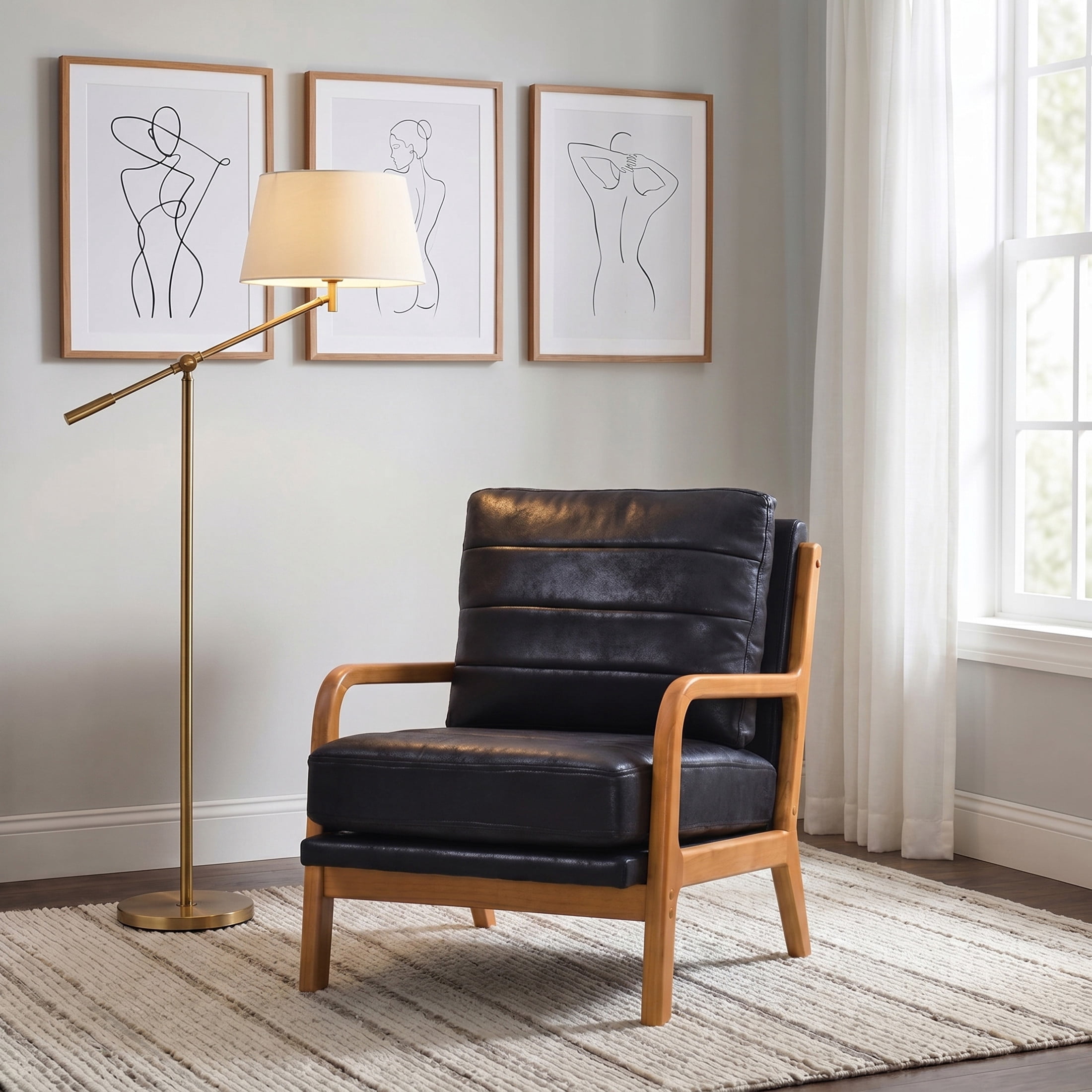Noble House Mid-Century Modern Foil Fabric Upholstered Accent Chair, Solid Wood Frame, Black