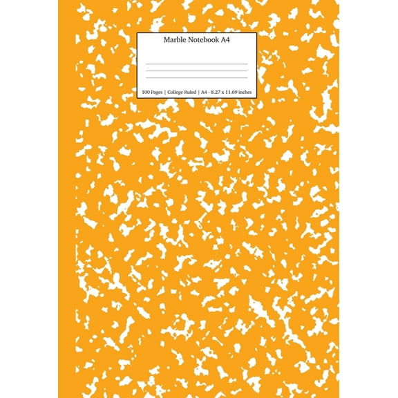 School Supplies Marble Notebook A4: Orange Marble College Ruled Journal, Book 3, (Paperback)