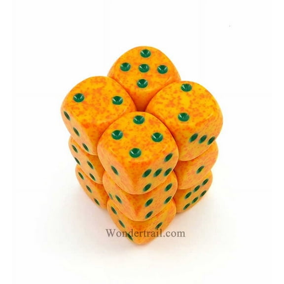 Lotus Speckled D6 Dice with Green Pips 16mm (5/8in) Pack of 12 Dice Chessex