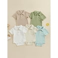 thumbnail image 4 of Aojekbee Baby Boys Summer Romper Infant Short Sleeve Lapel Button Up Solid Color Casual Rompers, 4 of 10
