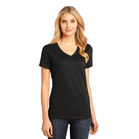 District Made - Ladies Perfect Weight V-Neck Tee. Dm1170l , DM1170L , Jet Black , Large