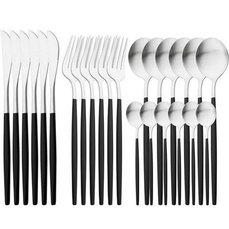 

UMMH Matte 24Pcs Gold Cutlery Set Dinnerware Set Kitchen Flatware Kniver Forks Teaspoons Stainless Steel Western Tableware Set