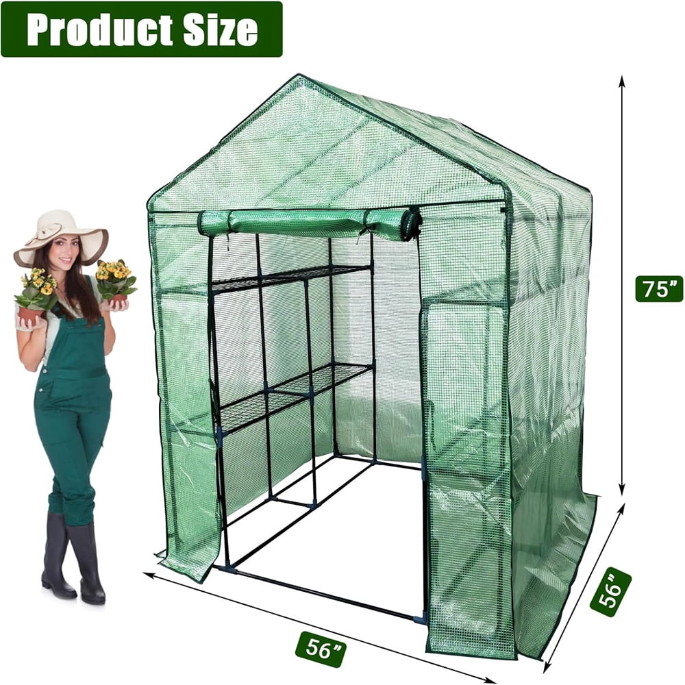 Walk-in Greenhouse for Outdoors,Portable Greenhouse, Shelves Green House Kit w/ Zippered Door Anchors and Ropes, Plant Garden Hot House for Garden Patio Backyard