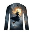 thumbnail image 4 of YOIAVAIOY Graphic Long Sleeve Shirts for Mens Witch Print Crewneck T shirt Novelty Halloween Tops Festival Trendy Blouse Navy XXXXL, 4 of 5