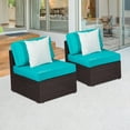 thumbnail image 5 of Kinbor 2pcs Outdoor Patio Rattan Wicker Furniture Sectional Sofa Set w/ Blue Cushions, 5 of 7