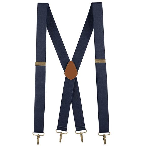 Buyless Fashion Suspenders for Men - 48" Adjustable Straps 1 1/4" - X Back with Metal Hooks - 5119-Navy