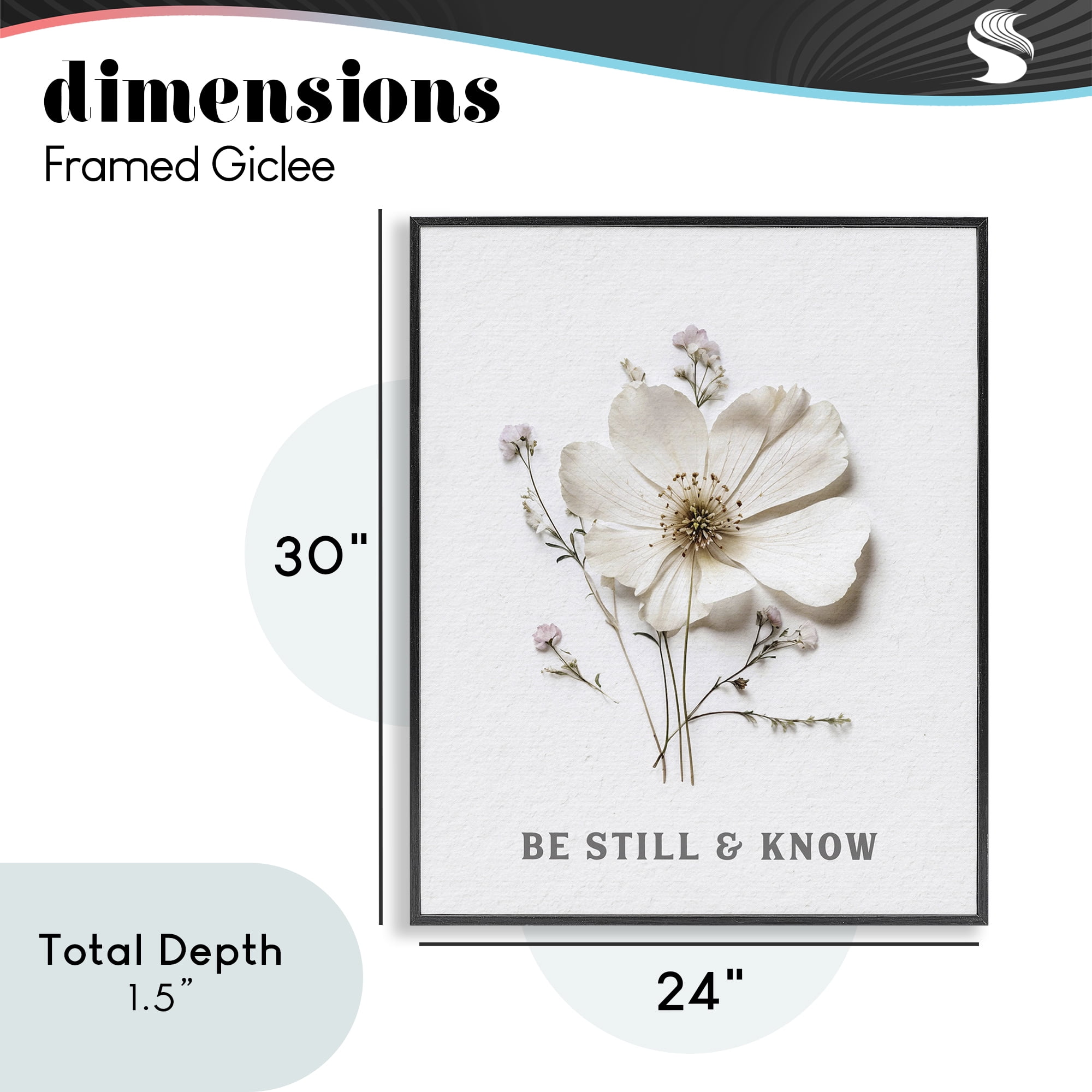 Be Still & Know Pressed Flowers Black Framed Giclee Art, design by Lettered and Lined