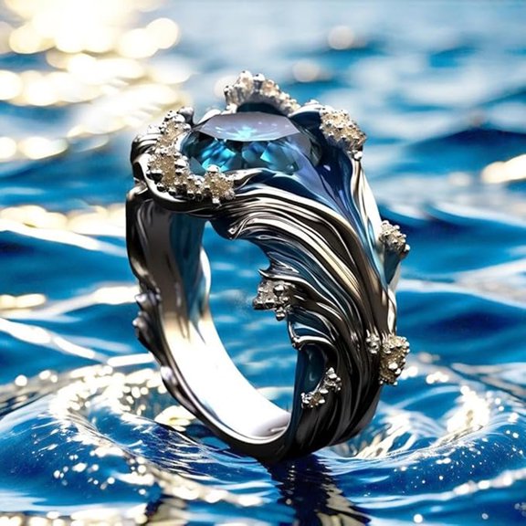 Ocean Wave Resin Ring for Women Elegant Sea Jewelry Adjustable Alloy Beach Style Boho Fashion Unique Handmade Coastal Accessories Gift for Her