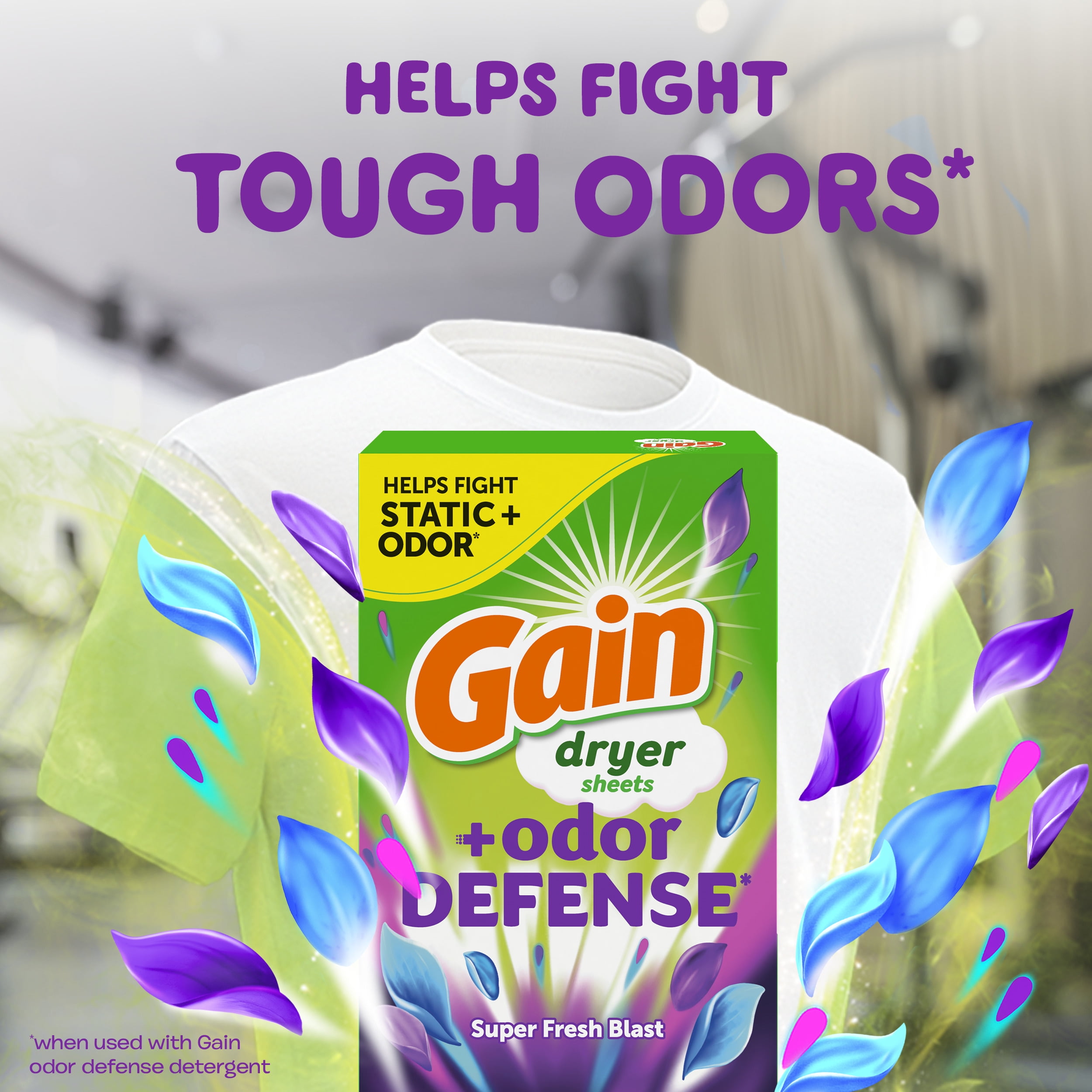 Gain Fabric Softener Dryer Sheets +Odor Defense, Super Fresh Blast Scent, 120 Count