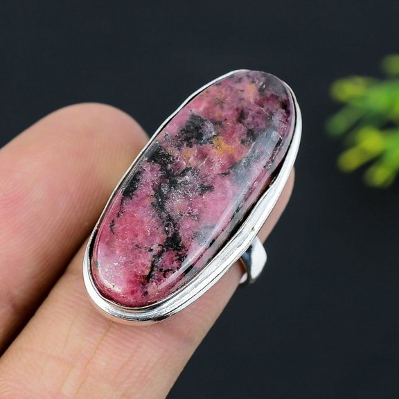 Natural Rhodonite Gemstone Handmade 925 Sterling Silver Gift Ring Size 7