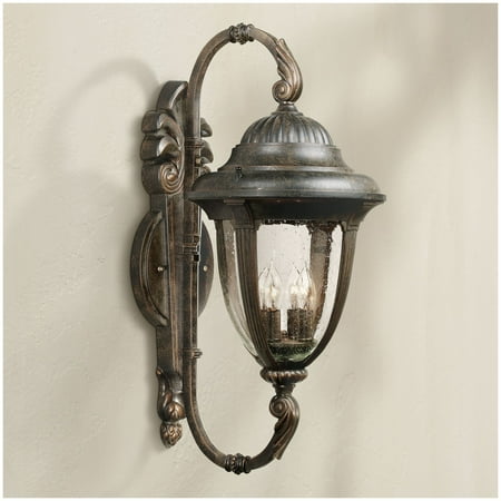 Clear Flat Bronze Wall (John Timberland Traditional Outdoor Wall Light Fixture Bronze Double Arm 27 1/2
