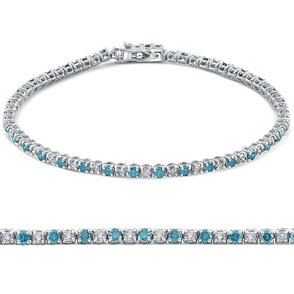 Pompeii 1 1/2ct Blue and White Diamond Tennis Bracelet 14K White Gold (G/H,I2)