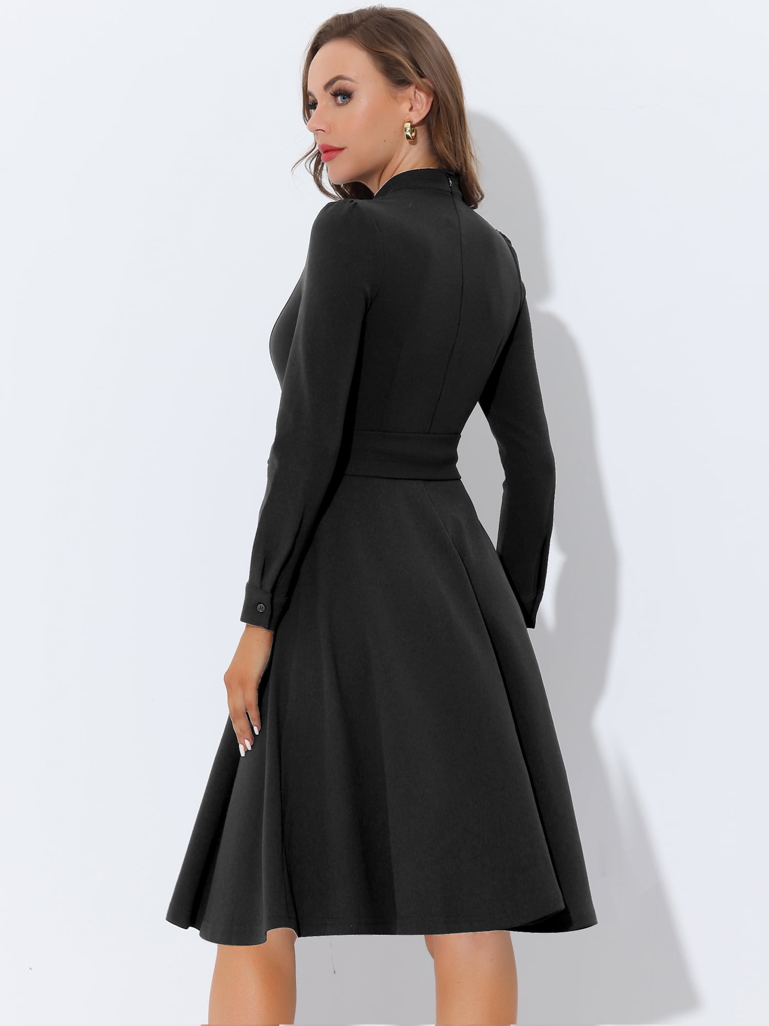 DARING DIVA Mock Neck Knit Below the Knee Tie Waist Dress XS Black