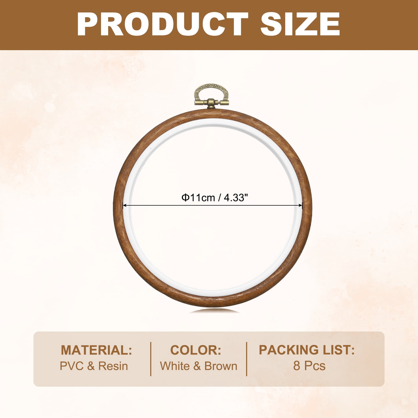 8 Pcs Embroidery Hoop Frame, Imitated Wood Round Cross Stitch Hoops with Metal Ring for Embroidery DIY Craft Sewing Wall Decor (5.12 Inch White & Brown)