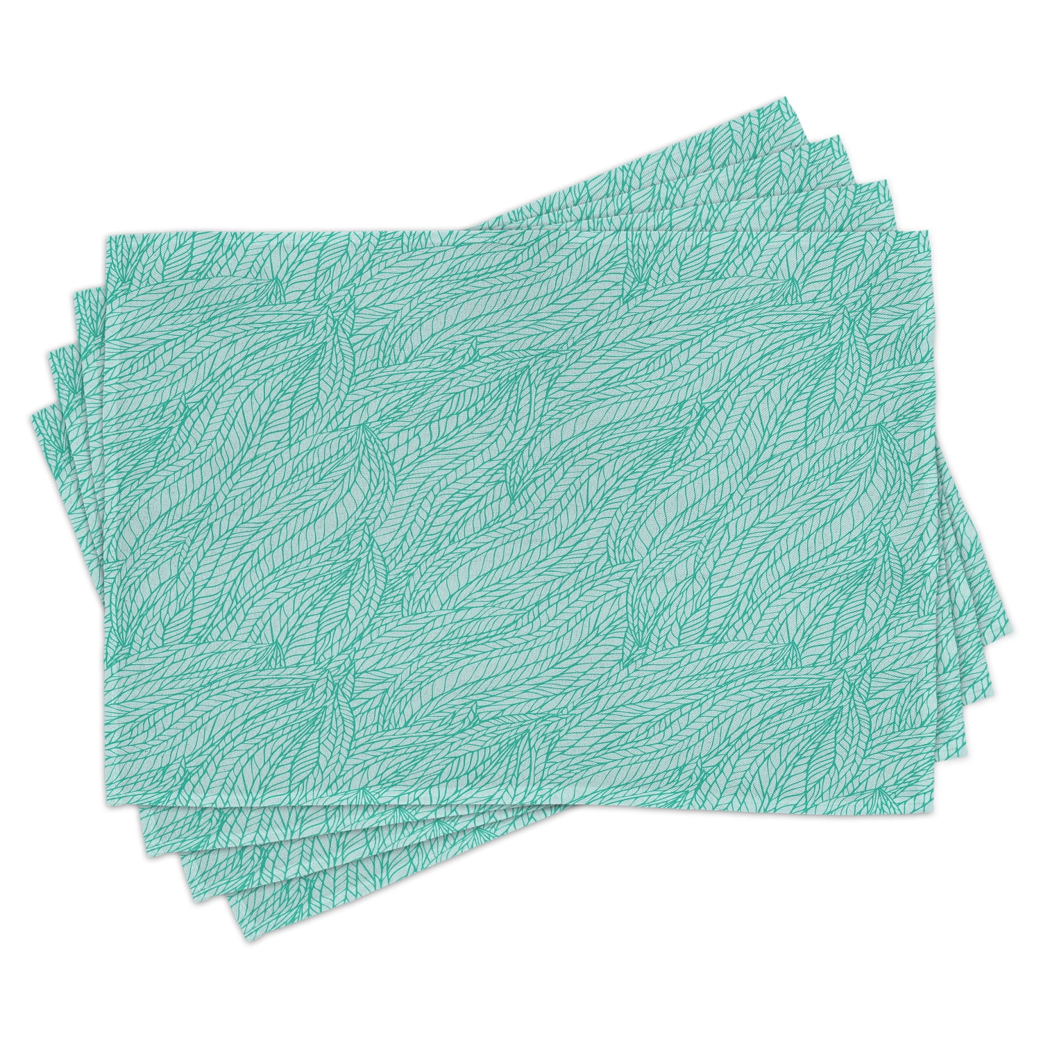 Teal Placemats Set of 4 Abstract Design Leaves Plants Wavy Tangled