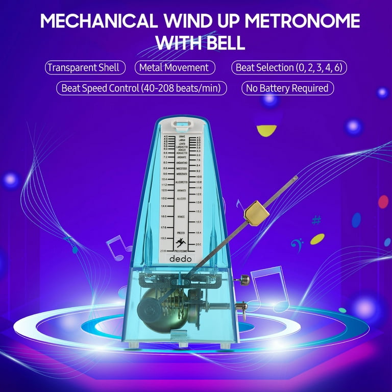 Gecheer Transparent Mechanical Metronome with Bell Universal Wind up  Metronome with Loud Sound Beat Selection Speed Control for Guitar Piano  Violin Drum 