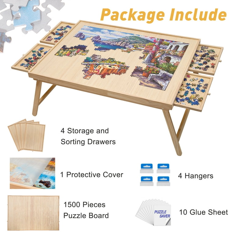 1500pcs Portable Wood Puzzle Table with Legs Jigsaw Puzzle Board with 4 Drawers for Adults Gift Rose Home Fashion