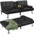 thumbnail image 1 of Homall Canapé-Lit Futon en Similicuir Canapé Moderne Convertible Inclinable Pliant avec 2 Porte-Gobelets, Noir, 1 of 7