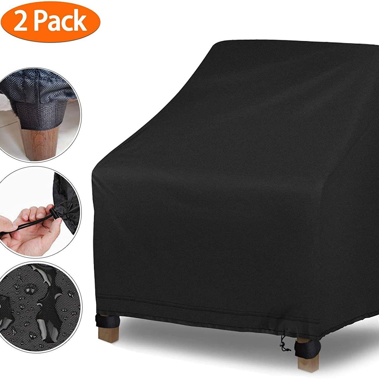 2 Pack Outdoor Swivel Lounge Chair Cover,100% Waterproof Heavy Duty Outdoor Chair Covers, (33 W x 35 D x 38.5 H inches) Patio Furniture Cover for Swivel Patio Chair, Black