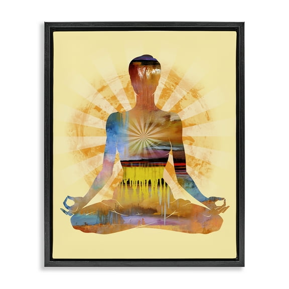 Stupell Industries Mindful Meditation Pose People Painting Black Floater Framed Canvas Art Print Wall Art, 17 x 21