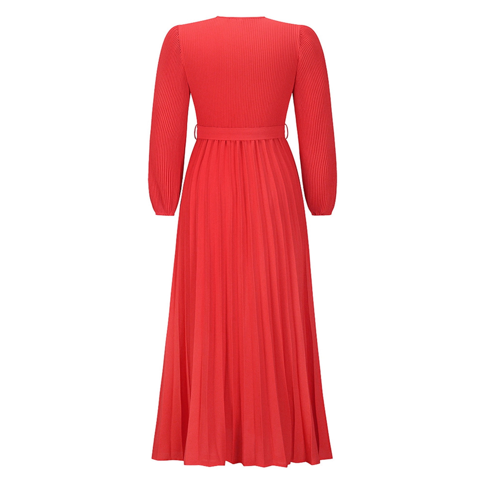 Women's V Neck Pleated A-line Dress 2024 Fall Long Sleeve Casual Swing Maxi Long Dresses for Party Wedding Guest