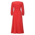 thumbnail image 5 of Women's V Neck Pleated A-line Dress 2024 Fall Long Sleeve Casual Swing Maxi Long Dresses for Party Wedding Guest, 5 of 7