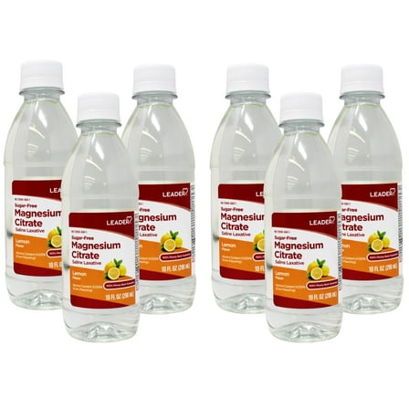 6 Pack - Leader Magnesium Citrate Saline Laxative, Sugar-Free, Lemon Flavor, 10 FL OZ