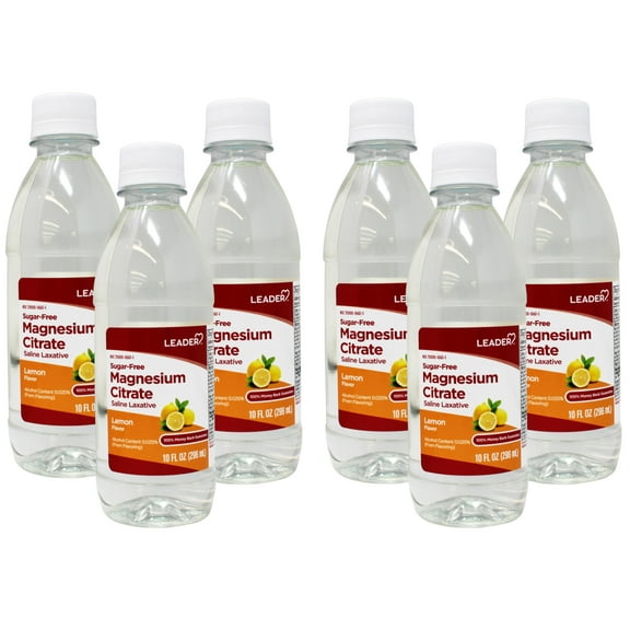 6 Pack - Leader Magnesium Citrate Saline Laxative, Sugar-Free, Lemon Flavor, 10 FL OZ