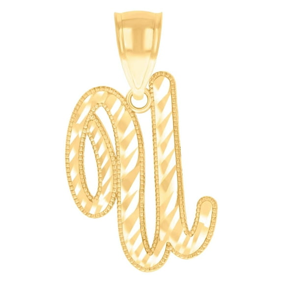 14k Yellow Gold Unisex Sparkle-Cut Letter Name Personalized Monogram Initial Alphabet U Charm Pendant Necklace 23.5x13.8