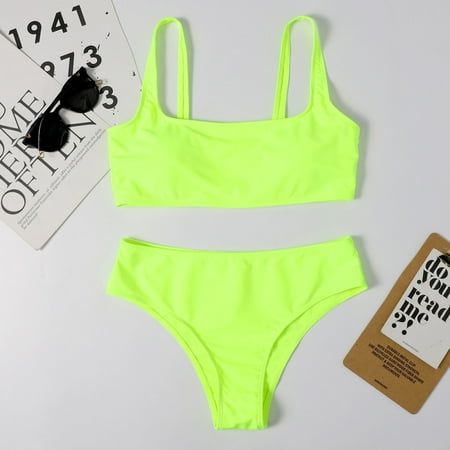 Summer Savings  Women Striped Push Up High Cut Hight Waist Bikini Set Two Piece Swimsuit  High Support  Seamless Comfort  Beach Pool  Fashionable Fit  Quick Dry  Spandex Material | Green XL