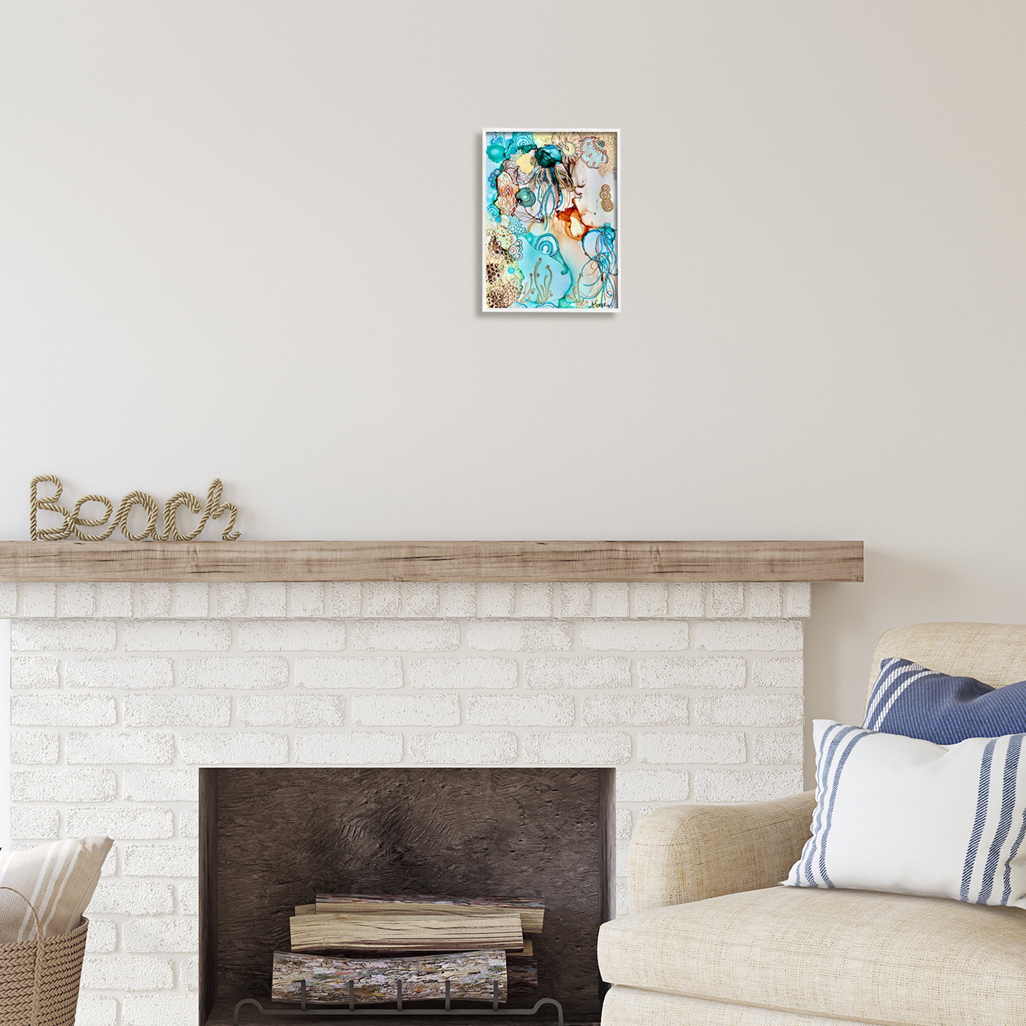 Stupell Industries Abstract Nautical Pattern Abstract Painting White Framed Art Print Wall Art, 11 x 14