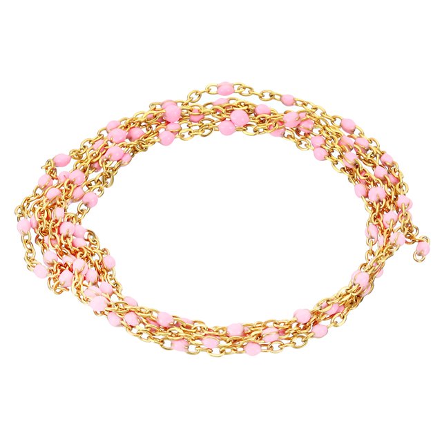 Unique Bargains 1m/3.3 Feet Stainless Steel Cable Chain, Gold Link Chain Enamel Beads Satellite for Jewelry Making, Pink