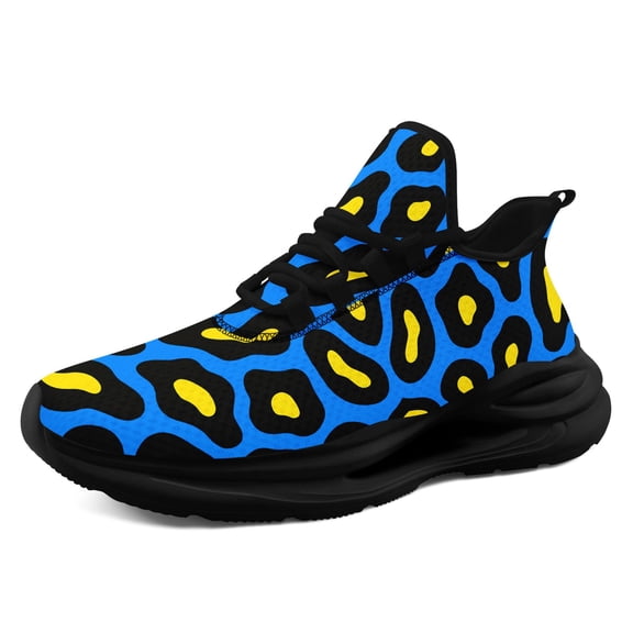 Coolcustomize Mens Blue & Yellow Leopard Print Sneakers - Low-Top Casual Streetwear with Round Toe, Fabric Upper & Cushioned Sole for All-Season Outdoor and Casual Attire, Trendy Wild Animal Footwear