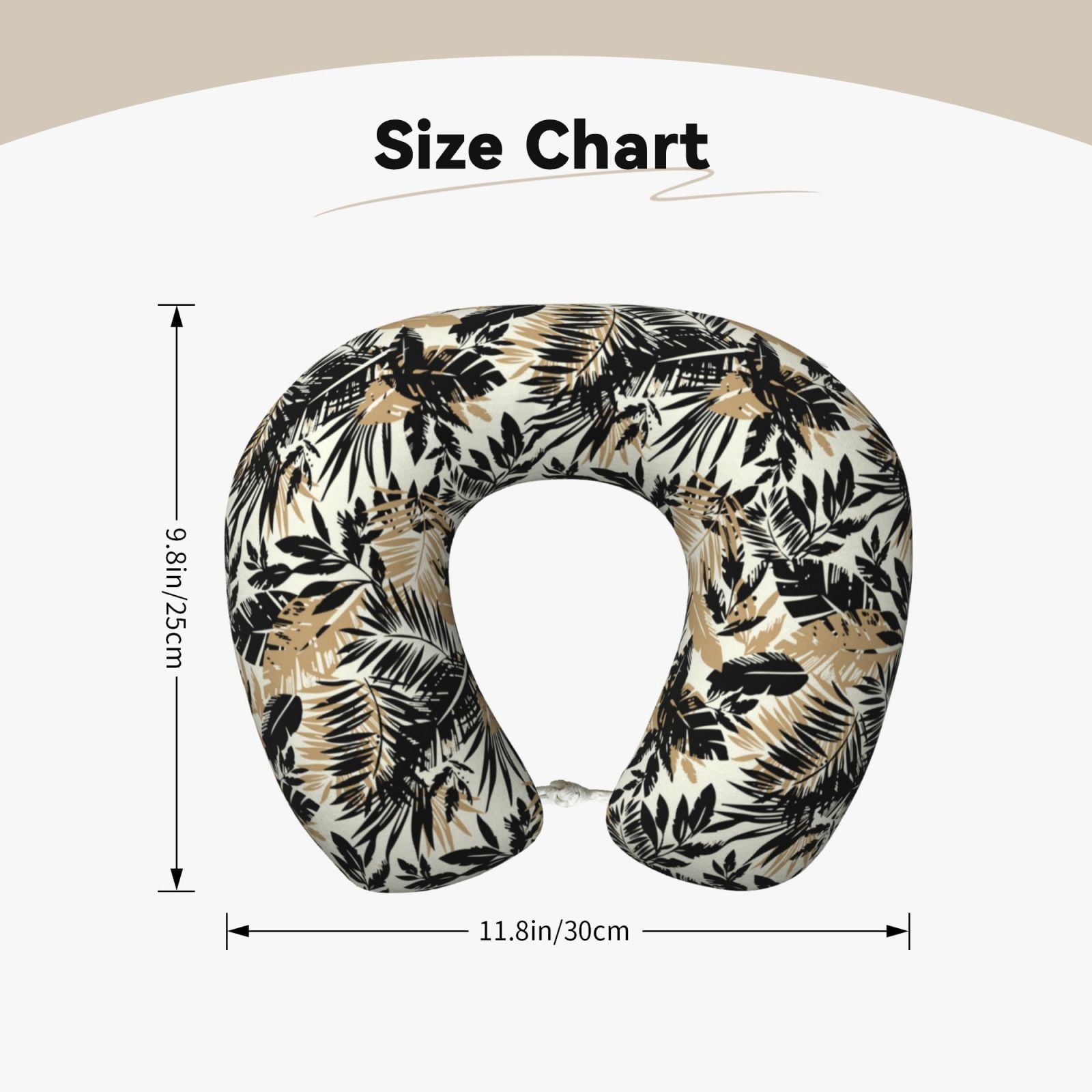 Xecao Black Palm Leaves Print Memory Foam Cervical Neck Pillow Versatile U-Shaped Pillows for Home,Office,Camping,Travelling,Soft Washable Cover
