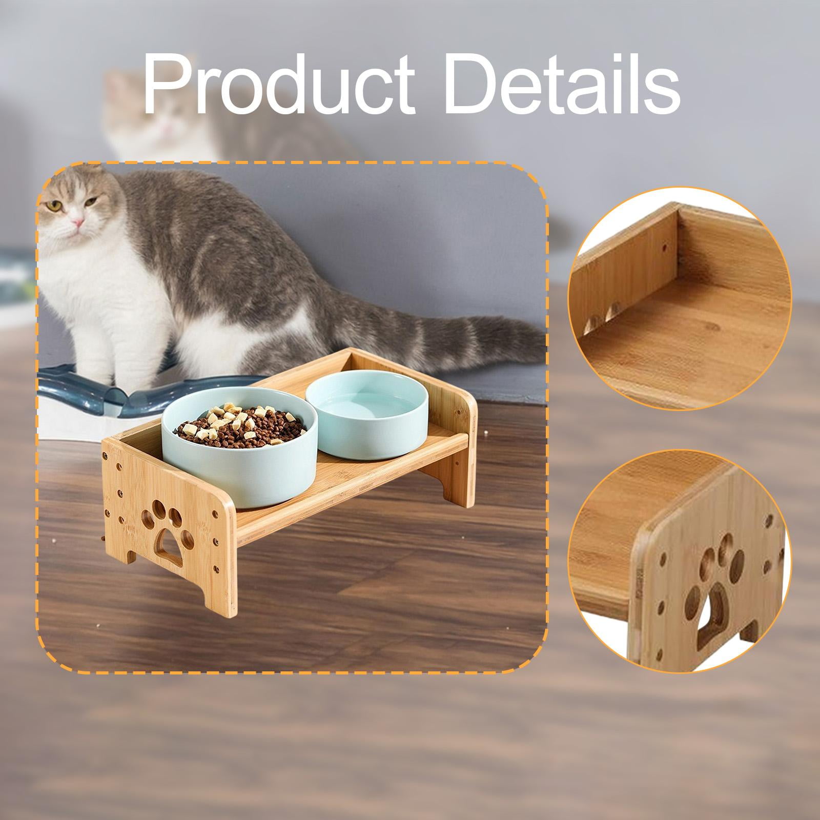 Fzaqwen Dog Bowl Stand,Dog Feeding Station,Elevated for Small Medium Large Dogs for 2 Bowls Bamboo Pet Cat Food Table Pet Bowl Holder S